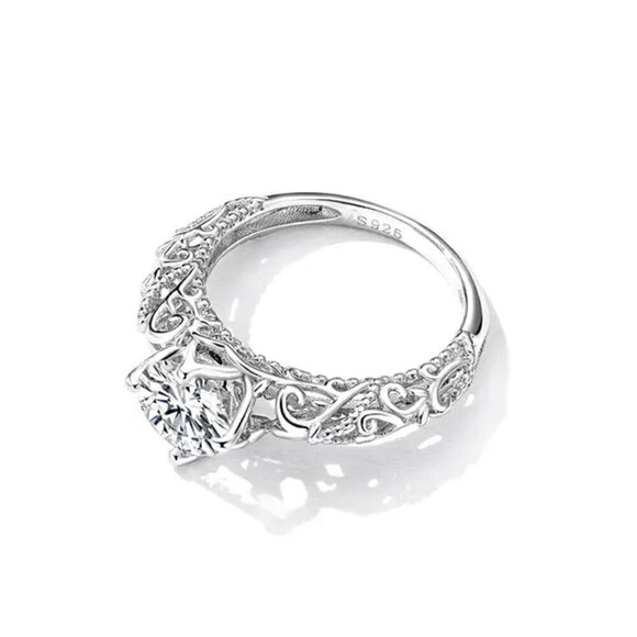 NEW Engagement Ring SZ. 7 S925 Sterling Silver Filigree Romantic Feminine - Picture 7 of 12
